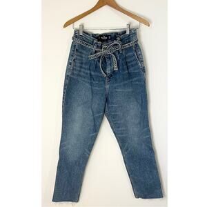 Hollister Curvy Jeans 7R 28W‎ Paper Bag Waist Ultra High Rise Mom Jean Denim